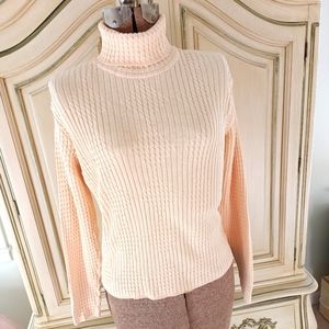 VINTAGE 1970S, COTTON, RIBBED CABLEKNIT TURTLENECK BY "THE ACORN".